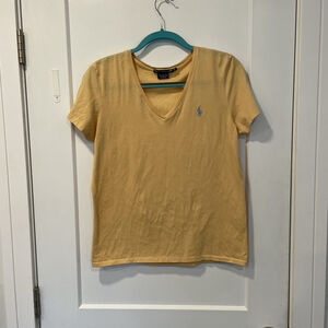 Ralph Lauren Sport V-Neck T-Shirt Women's Size L Blue Pony Logo Pima Cotton